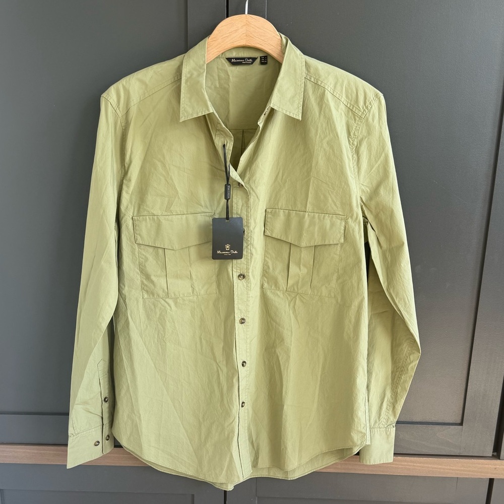 Massimo Dutti | Green Cotton Button Up Shirt | L | NWT